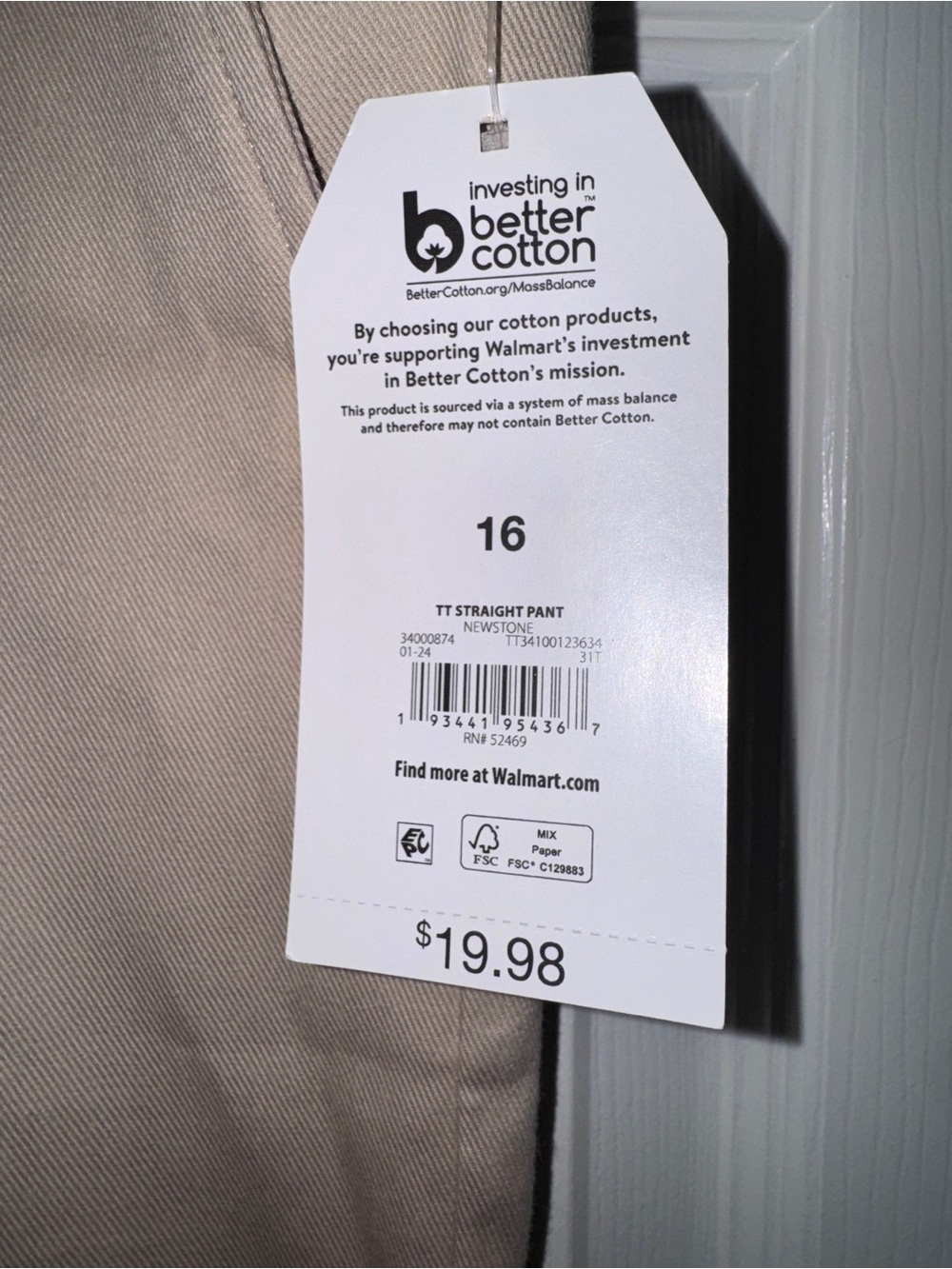 Time and Tru Beige Khaki Straight Leg Flat-Front Pants size 16 NWT - Picture 5 of 12